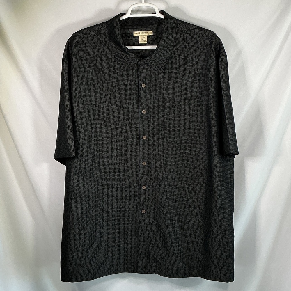Island Passport Men's 3XL Black Camp Resort Shirt Short Sleeve Textured